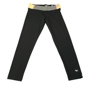 PINK Yoga Legging Womens L Black Stretch 28 Inseam Hidden Pocket Flat Waistband